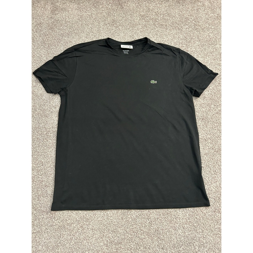 Lacoste T-Shirt Mens Large Black Excellent Pima Cotton Regular Fit Logo Tee